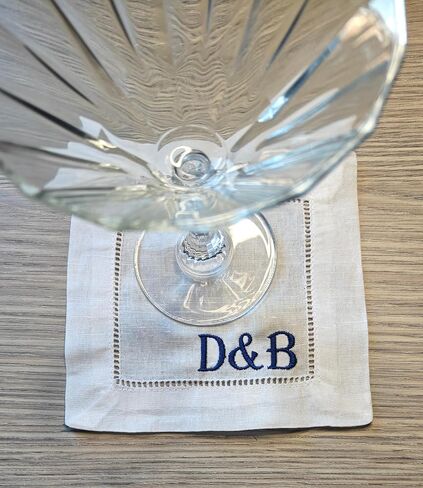 Personalized Embroidered Linen Cotton White Cocktail Napkins Cloth Hemstitch, Custom Initials Letters Wedding Couple Party Kitchen Monogrammed Coasters (set of 4) in Saudi Arabia