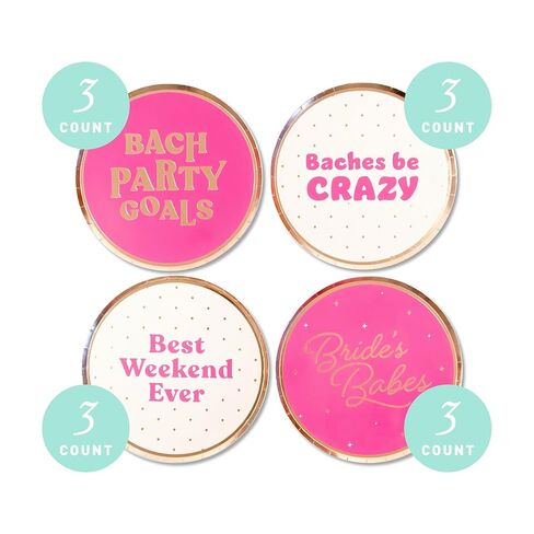 Stag & Hen Bachelorette Party Paper Plates - 12 Ct | Variety Pack with 4 Fun Phrases | Cute, Classy Disposable Tableware | Bridesmaids Favors, Decor in Kuwait