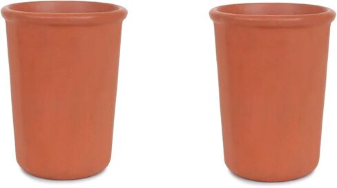 Terracotta Mud Designer Farkenware Clay Glass/Tumbler التقليدية (250-300 مل) لـ Microwave Safe | ريفي وفني ومستدام لمياه الشرب والشاي والحليب واللاسي (حزمة 1) in Kuwait