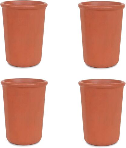 Terracotta Mud Designer Farkenware Clay Glass/Tumbler التقليدية (250-300 مل) لـ Microwave Safe | ريفي وفني ومستدام لمياه الشرب والشاي والحليب واللاسي (حزمة 1) in Kuwait