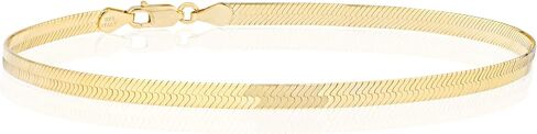 Miabella 925 Sterling Silver Italian Solid 3.5mm Flexible Flat Herringbone Link Chain Anklet Ankle Bracelet for Women 9, 10, 11 Inch Made in Italy, Sterling Silver , Agate, in Saudi Arabia