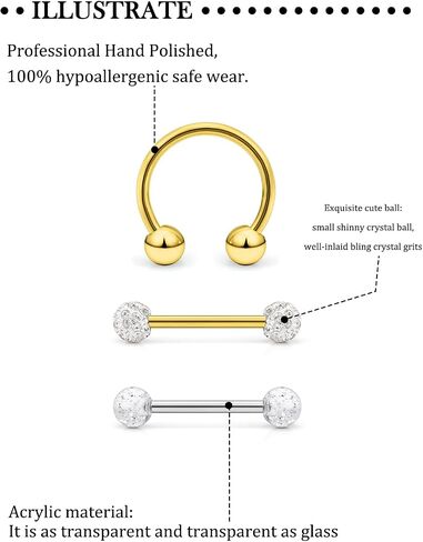 Hoeudjo 14Pcs 14G Surgical Steel Chain Dangle Nipple Rings Barbell Piercing Jewelry Retainer for Women in Saudi Arabia