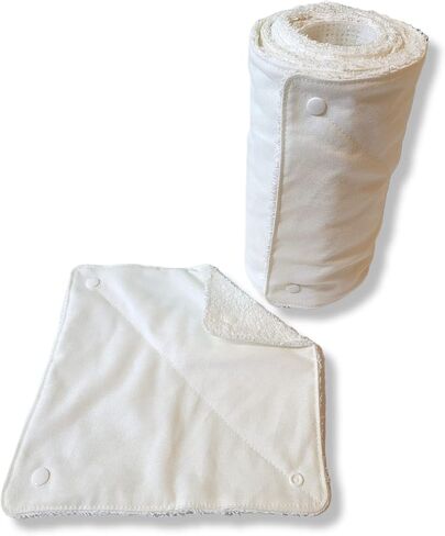 Nuggle Bugz Reusable Paper Towels - Roll of 12 Reusable Paper Towels with Snaps and Insert Roll - ALL WHITE 9.5" Paperless Towels - Washable Paper Towels - Cotton Terrycloth - Non Scratch Snaps in Saudi Arabia