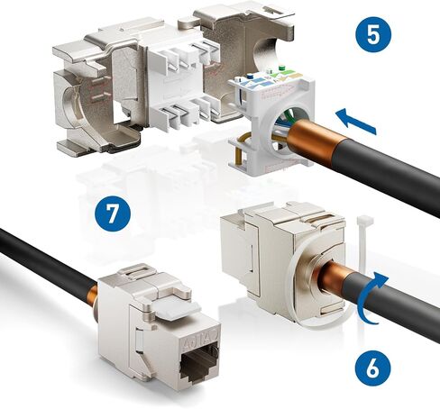 12 قطعة RJ45 Cat7 Cat6A مقبس حجر الزاوية المحمي، Cat 7 10 جيجابت في الثانية مقابس معيارية سهلة بدون أدوات PoE لكابل إيثرنت S/FTP صلب أو مجدول من 23 إلى 24 AWG in Saudi Arabia