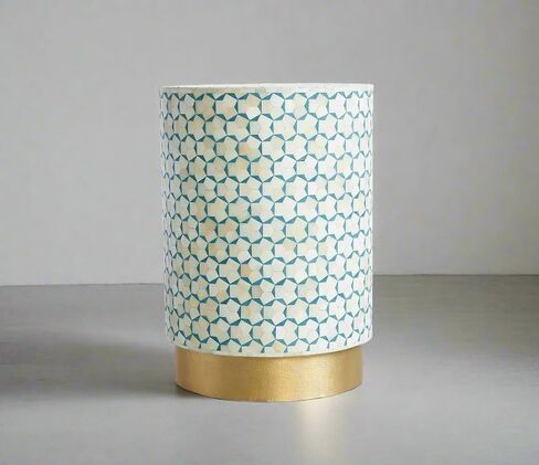 Bone Inlay Targua Pattern End Table, Waterproof MDF, brass Base (14x14x20) in Kuwait