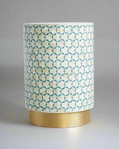 Bone Inlay Targua Pattern End Table, Waterproof MDF, brass Base (14x14x20) in Kuwait