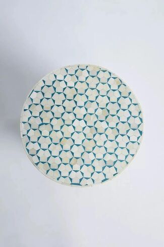 Bone Inlay Targua Pattern End Table, Waterproof MDF, brass Base (14x14x20) in Kuwait