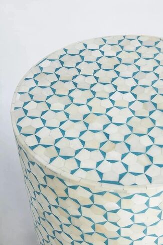 Bone Inlay Targua Pattern End Table, Waterproof MDF, brass Base (14x14x20) in Kuwait