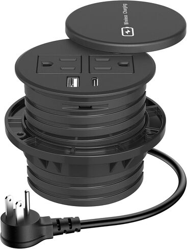 فتحة ثقب 3 بوصة، شاحن لاسلكي 15 وات، محطة شحن سريعة USB C 20 وات، 2 قابس تيار متردد، مخرج سطح الطاولة، غطاء فتحة مكتب أساسي لمساحة العمل للكابلات in Kuwait