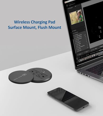 فتحة ثقب 3 بوصة، شاحن لاسلكي 15 وات، محطة شحن سريعة USB C 20 وات، 2 قابس تيار متردد، مخرج سطح الطاولة، غطاء فتحة مكتب أساسي لمساحة العمل للكابلات in Kuwait