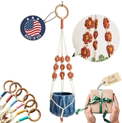 شماعات نبات MacRame مع الإقحوانات | حامل النبات معلقة | شماعات مصنع Macrame في الهواء الطلق والداخلية المزارعين معلقون مصنع داخلي بوهو ديكور شنقا زارع/رف النبات (مقهى لاتيه) in Kuwait