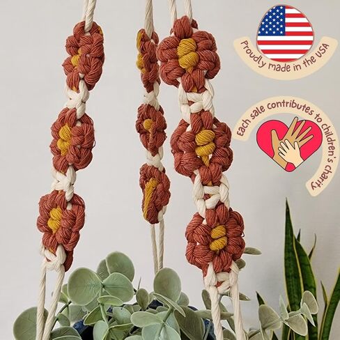 شماعات نبات MacRame مع الإقحوانات | حامل النبات معلقة | شماعات مصنع Macrame في الهواء الطلق والداخلية المزارعين معلقون مصنع داخلي بوهو ديكور شنقا زارع/رف النبات (مقهى لاتيه) in Kuwait