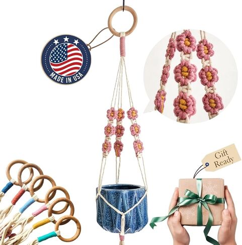 شماعات نبات MacRame مع الإقحوانات | حامل النبات معلقة | شماعات مصنع Macrame في الهواء الطلق والداخلية المزارعين معلقون مصنع داخلي بوهو ديكور شنقا زارع/رف النبات (مقهى لاتيه) in Kuwait