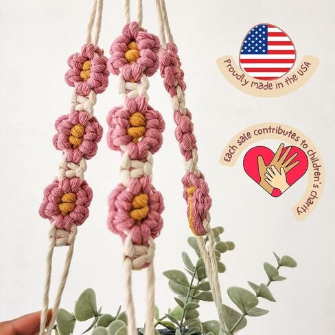 شماعات نبات MacRame مع الإقحوانات | حامل النبات معلقة | شماعات مصنع Macrame في الهواء الطلق والداخلية المزارعين معلقون مصنع داخلي بوهو ديكور شنقا زارع/رف النبات (مقهى لاتيه) in Kuwait