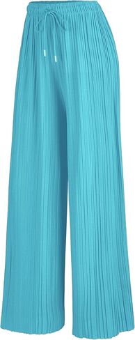 LL WB1485 Womens Casual High Waisted Pleated Palazzo Pants Trousers with Drawstring Plus Mauve in Saudi Arabia
