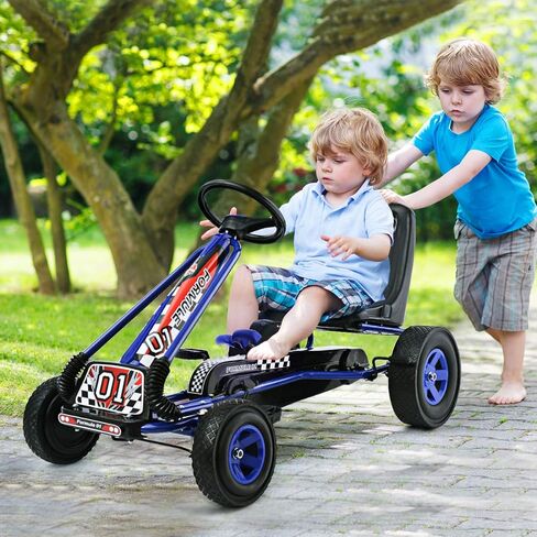 Costzon Go Kart for Kids, 4 Wheel Off-Road Pedal Go Cart w/Adjustable Seat, Steering Wheel, 2 Safety Brakes, EVA Rubber Tires, Ride-On Toys for Boys & Girls, Outdoor Racer Ride On Pedal Car (Green) in Kuwait