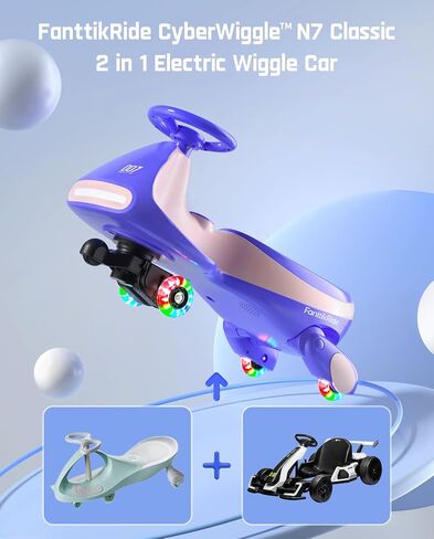 Fanttikride 6V N7 Classic Wiggle Car مع دواسة ، بطارية قابلة للشحن ، Cyberwiggle ، 2 في سيارة أرجوحة واحدة ، سرعة 2 ، مضاد للدورة ، عجلات واضحة ، بلوتوث ، للأعمار 3 وما فوق ، 150 رطلاً ، وردي in Kuwait