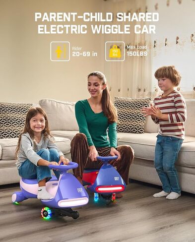 Fanttikride 6V N7 Classic Wiggle Car مع دواسة ، بطارية قابلة للشحن ، Cyberwiggle ، 2 في سيارة أرجوحة واحدة ، سرعة 2 ، مضاد للدورة ، عجلات واضحة ، بلوتوث ، للأعمار 3 وما فوق ، 150 رطلاً ، وردي in Kuwait