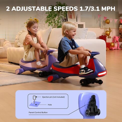 Fanttikride 6V N7 Classic Wiggle Car مع دواسة ، بطارية قابلة للشحن ، Cyberwiggle ، 2 في سيارة أرجوحة واحدة ، سرعة 2 ، مضاد للدورة ، عجلات واضحة ، بلوتوث ، للأعمار 3 وما فوق ، 150 رطلاً ، وردي in Kuwait