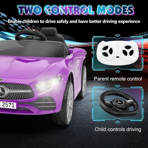 12V Kids Ride On Car with 2.4G Remote Control,Battery Powered Electric Car Ride On Vehicle Double Doors, 5 Point Safety Belt,LED Light (SC-Purple) in Kuwait