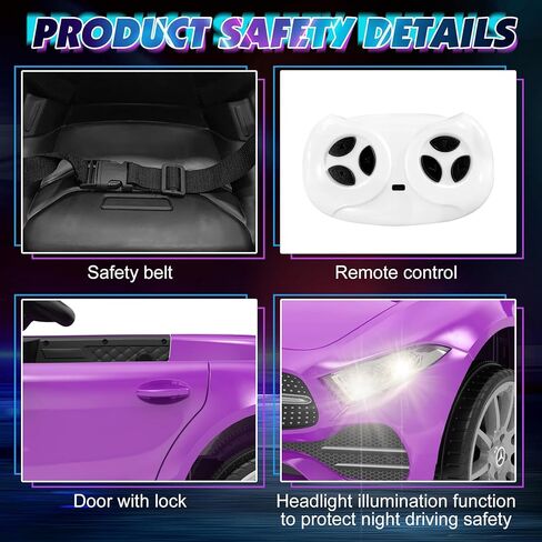 12V Kids Ride On Car with 2.4G Remote Control,Battery Powered Electric Car Ride On Vehicle Double Doors, 5 Point Safety Belt,LED Light (SC-Purple) in Kuwait