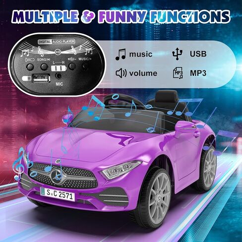 12V Kids Ride On Car with 2.4G Remote Control,Battery Powered Electric Car Ride On Vehicle Double Doors, 5 Point Safety Belt,LED Light (SC-Purple) in Kuwait