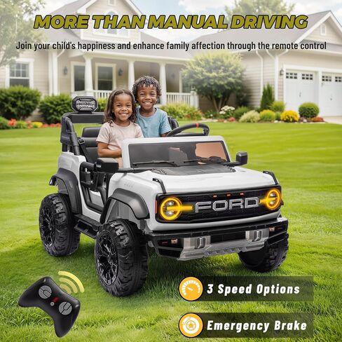 enyopro 2 ateate reck on car for Kids ، 24V Ford Bronco Raptor Electric Ride on Truck Tuy مع التحكم عن بعد ، و 4 عجلات امتصاص الصدمات ، وبداية ناعمة ، وبلوتوث ، والراديو ، و 3 سرعات - أزرق in Kuwait