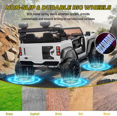 enyopro 2 ateate reck on car for Kids ، 24V Ford Bronco Raptor Electric Ride on Truck Tuy مع التحكم عن بعد ، و 4 عجلات امتصاص الصدمات ، وبداية ناعمة ، وبلوتوث ، والراديو ، و 3 سرعات - أزرق in Kuwait