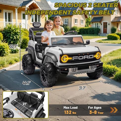 enyopro 2 ateate reck on car for Kids ، 24V Ford Bronco Raptor Electric Ride on Truck Tuy مع التحكم عن بعد ، و 4 عجلات امتصاص الصدمات ، وبداية ناعمة ، وبلوتوث ، والراديو ، و 3 سرعات - أزرق in Kuwait