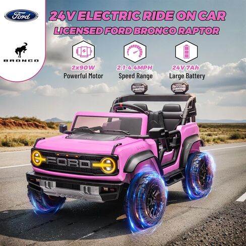enyopro 2 ateate reck on car for Kids ، 24V Ford Bronco Raptor Electric Ride on Truck Tuy مع التحكم عن بعد ، و 4 عجلات امتصاص الصدمات ، وبداية ناعمة ، وبلوتوث ، والراديو ، و 3 سرعات - أزرق in Kuwait