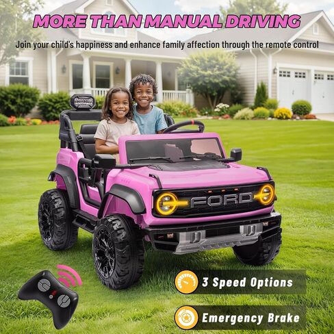enyopro 2 ateate reck on car for Kids ، 24V Ford Bronco Raptor Electric Ride on Truck Tuy مع التحكم عن بعد ، و 4 عجلات امتصاص الصدمات ، وبداية ناعمة ، وبلوتوث ، والراديو ، و 3 سرعات - أزرق in Kuwait