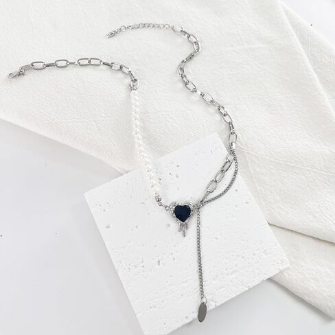 Buyongwant Irregular Necklace Y2k Necklace Heart shaped Pendant Baroque Pearl Splice Necklace Fashion Collar Chain Women's Gift 16.5 inches in Saudi Arabia
