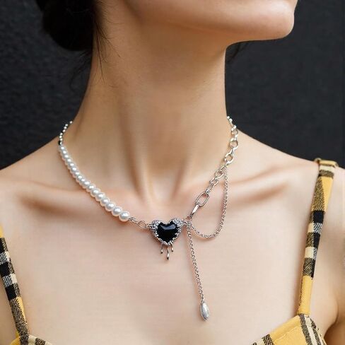 Buyongwant Irregular Necklace Y2k Necklace Heart shaped Pendant Baroque Pearl Splice Necklace Fashion Collar Chain Women's Gift 16.5 inches in Saudi Arabia