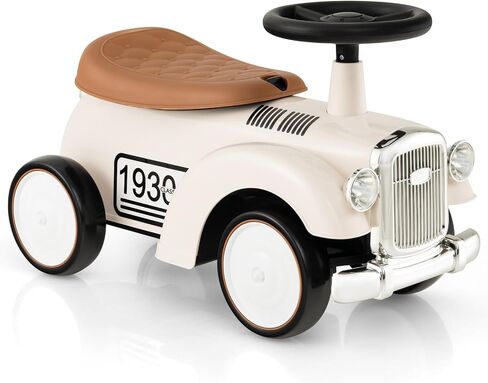 HONEY JOY Ride On Push Car, Outdoor Toddler Riding Toys w/Steering Wheel, Horn & Storage, Foot-to-Floor Sliding Car, No Batteries, Retro Baby Ride On Toys for Boys and Girls (White) in Saudi Arabia