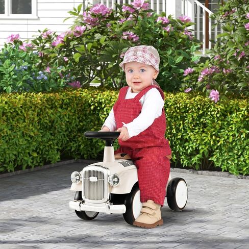HONEY JOY Ride On Push Car, Outdoor Toddler Riding Toys w/Steering Wheel, Horn & Storage, Foot-to-Floor Sliding Car, No Batteries, Retro Baby Ride On Toys for Boys and Girls (White) in Saudi Arabia