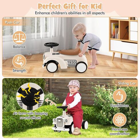 HONEY JOY Ride On Push Car, Outdoor Toddler Riding Toys w/Steering Wheel, Horn & Storage, Foot-to-Floor Sliding Car, No Batteries, Retro Baby Ride On Toys for Boys and Girls (White) in Saudi Arabia