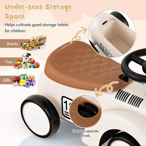 HONEY JOY Ride On Push Car, Outdoor Toddler Riding Toys w/Steering Wheel, Horn & Storage, Foot-to-Floor Sliding Car, No Batteries, Retro Baby Ride On Toys for Boys and Girls (White) in Saudi Arabia