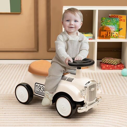 HONEY JOY Ride On Push Car, Outdoor Toddler Riding Toys w/Steering Wheel, Horn & Storage, Foot-to-Floor Sliding Car, No Batteries, Retro Baby Ride On Toys for Boys and Girls (White) in Saudi Arabia