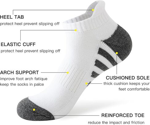 JOYNÉE 10 Pairs Mens Athletic Running Ankle Socks Men 10 Pack Low Cut Breathable Casual Socks,White,Sock Size:10-13 in Saudi Arabia