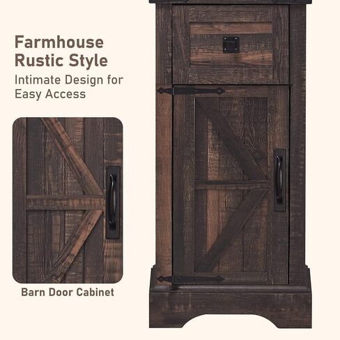 OKD Bathroom Storage Cabinet, Farmhouse Storage Cabinet with Adjustable Shelves & Drawer, Tall Linen Tower for Bathroom, Living Room, Rustic Oak with Antique White in Saudi Arabia