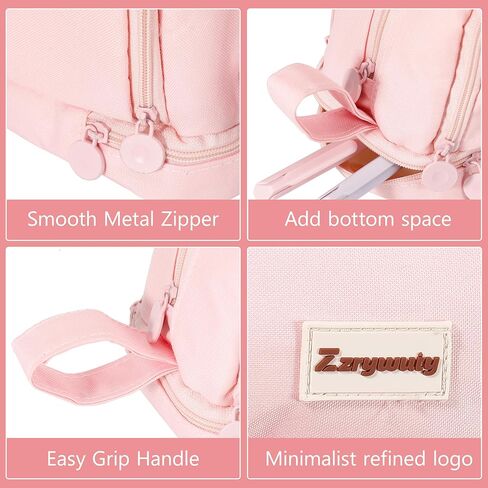 Zzrywuty Pink كبير السعة قلم رصاص القلم 4 مقصورات ، حقيبة قلم رصاص مع مقبض سحاب محمول للمراهقين البالغين الجمالية قلم رصاصة قرطاسية منظم قلم القلم مع مقبض للمدرسة in Kuwait