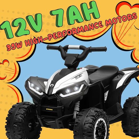 KerryYoo Kids ATV,12V 4 Wheeler for Kids 3-6,Electric Toddler Ride On Toys,Remote Control, High/Low Speeds, LED Lights, Bluetooth, and Off-Road Tires - White in Saudi Arabia