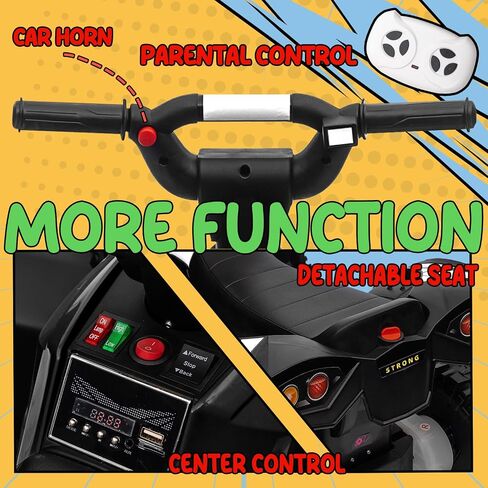 KerryYoo Kids ATV,12V 4 Wheeler for Kids 3-6,Electric Toddler Ride On Toys,Remote Control, High/Low Speeds, LED Lights, Bluetooth, and Off-Road Tires - White in Saudi Arabia