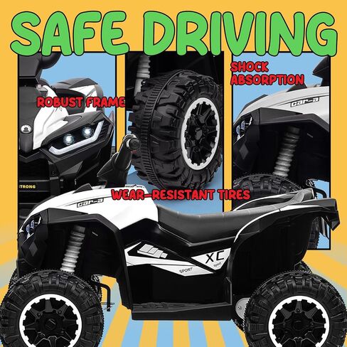 KerryYoo Kids ATV,12V 4 Wheeler for Kids 3-6,Electric Toddler Ride On Toys,Remote Control, High/Low Speeds, LED Lights, Bluetooth, and Off-Road Tires - White in Saudi Arabia
