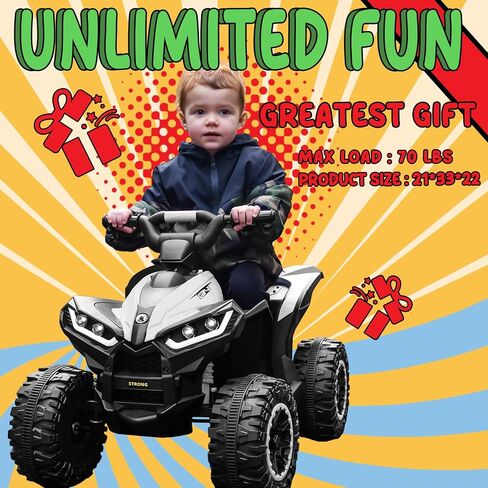 KerryYoo Kids ATV,12V 4 Wheeler for Kids 3-6,Electric Toddler Ride On Toys,Remote Control, High/Low Speeds, LED Lights, Bluetooth, and Off-Road Tires - White in Saudi Arabia