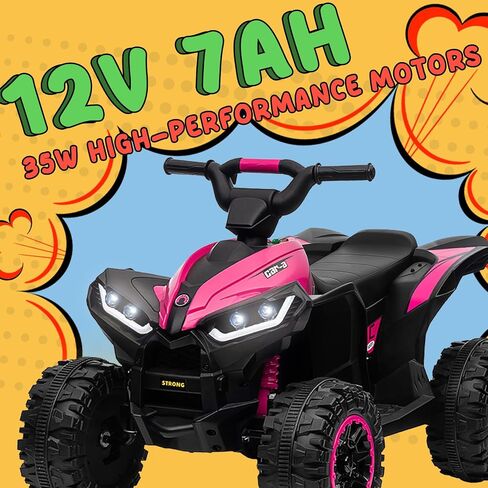 KerryYoo Kids ATV,12V 4 Wheeler for Kids 3-6,Electric Toddler Ride On Toys,Remote Control, High/Low Speeds, LED Lights, Bluetooth, and Off-Road Tires - White in Saudi Arabia