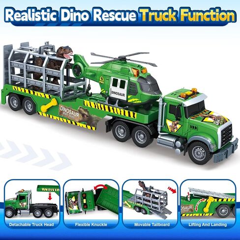 Toddler Boy Toys for 3 4 5 6 7 Years Kids, 21" Semi Flatbed Truck Toy with a Dinosaure Truck, Friction Powered Vehicles Toys with Lights and Sounds, Birthday for Boy Girls in Saudi Arabia