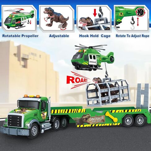 Toddler Boy Toys for 3 4 5 6 7 Years Kids, 21" Semi Flatbed Truck Toy with a Dinosaure Truck, Friction Powered Vehicles Toys with Lights and Sounds, Birthday for Boy Girls in Saudi Arabia