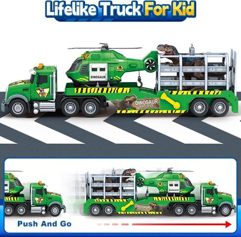 Toddler Boy Toys for 3 4 5 6 7 Years Kids, 21" Semi Flatbed Truck Toy with a Dinosaure Truck, Friction Powered Vehicles Toys with Lights and Sounds, Birthday for Boy Girls in Saudi Arabia