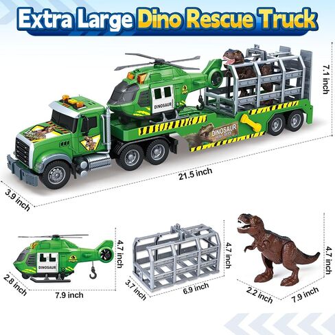 Toddler Boy Toys for 3 4 5 6 7 Years Kids, 21" Semi Flatbed Truck Toy with a Dinosaure Truck, Friction Powered Vehicles Toys with Lights and Sounds, Birthday for Boy Girls in Saudi Arabia
